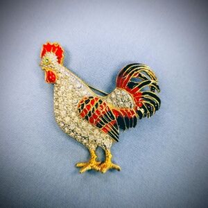 Rooster Crystal Stones Brooch